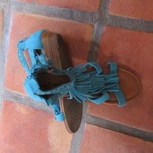 Turquoise suede sandals